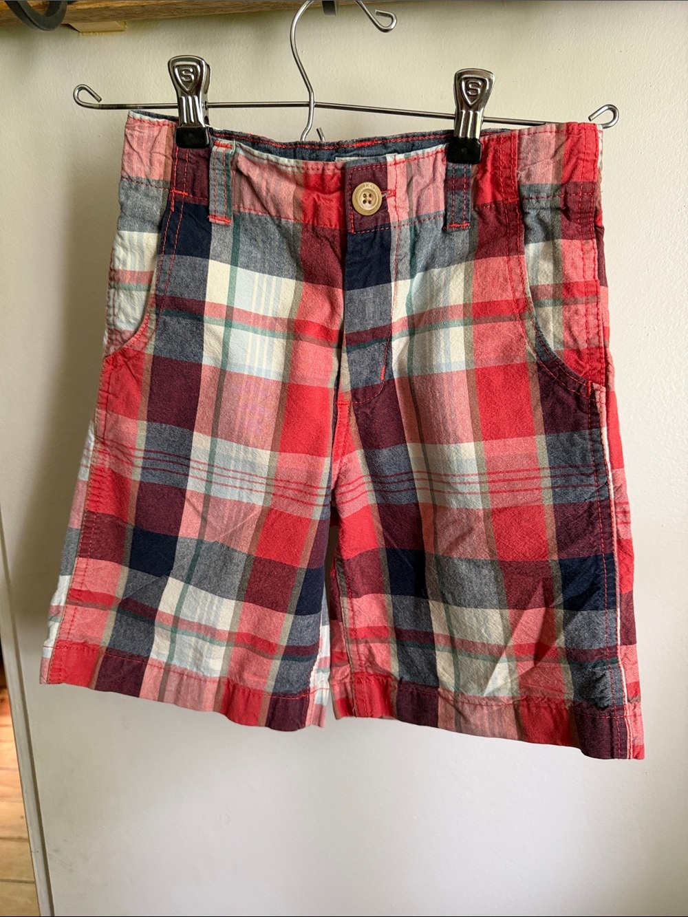 OshKosh B’gosh Plaid Shorts Boys Size 7 Red Blue Madras Cotton